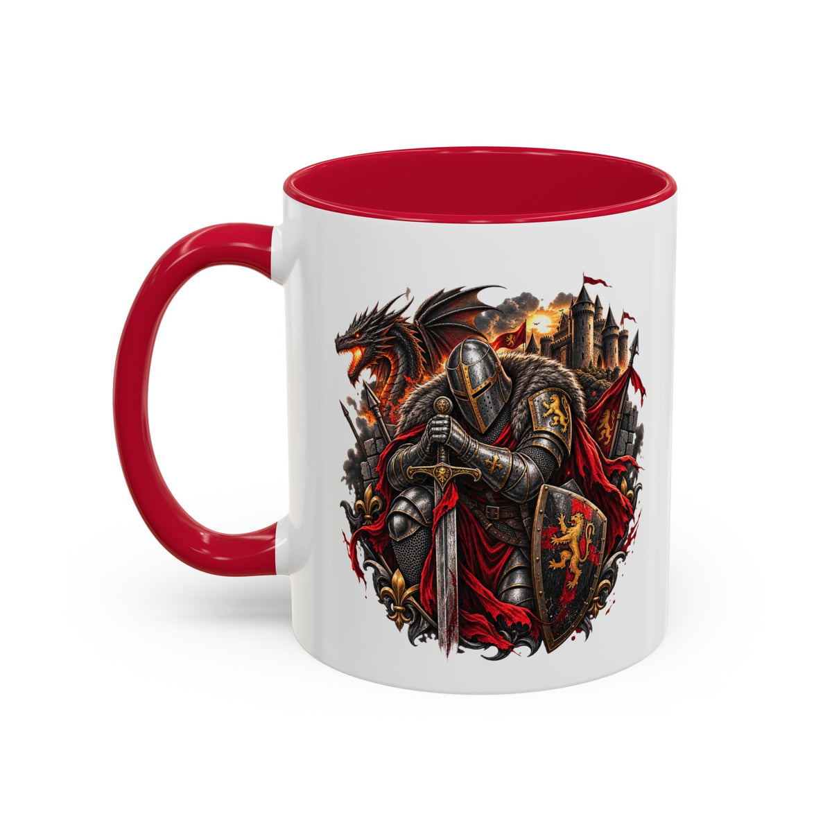 Mug Chevalier Médiéval Moyen âge– Guerrier Dragon et Château – Tasse Fantastique – Cadeau Original Homme