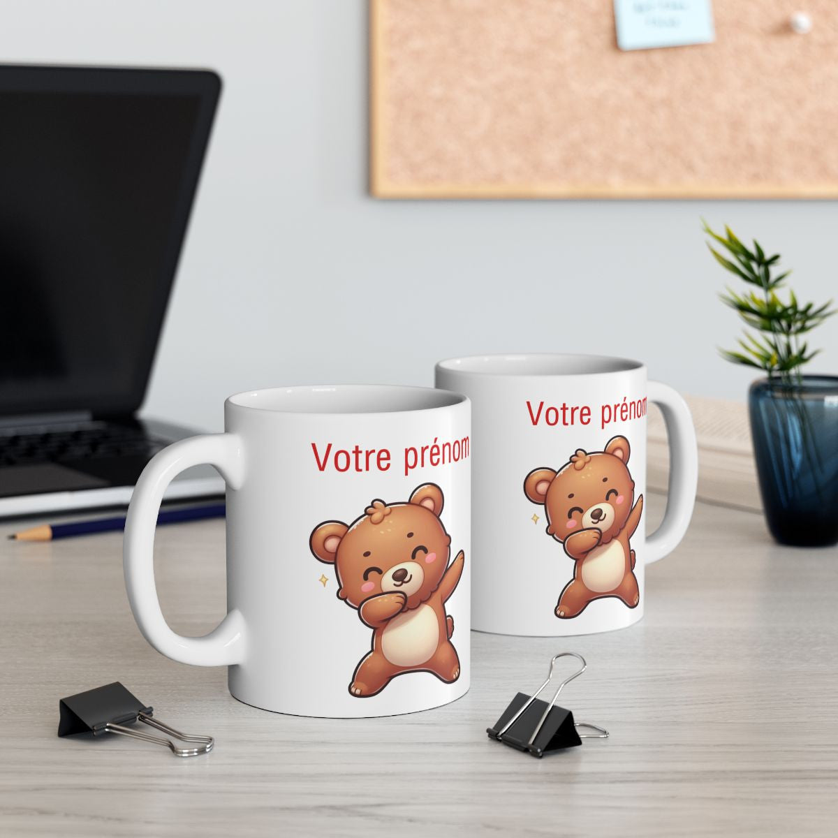 Mug Personnalisable Personnalisé Prénom Texte animal animaux Ours Qui Dab pour enfant et adulte