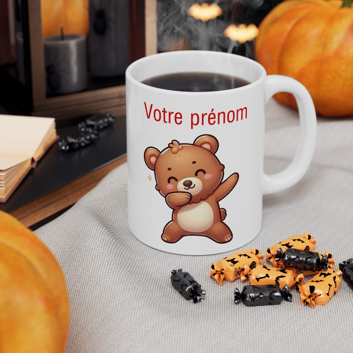Mug Personnalisable Personnalisé Prénom Texte animal animaux Ours Qui Dab pour enfant et adulte