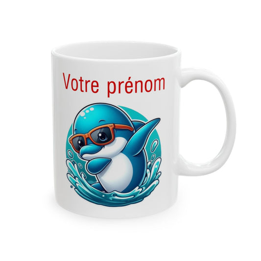 Mug Personnalisable Personnalisé Prénom Texte animal animaux Dauphin Qui Dab pour enfant et adulte