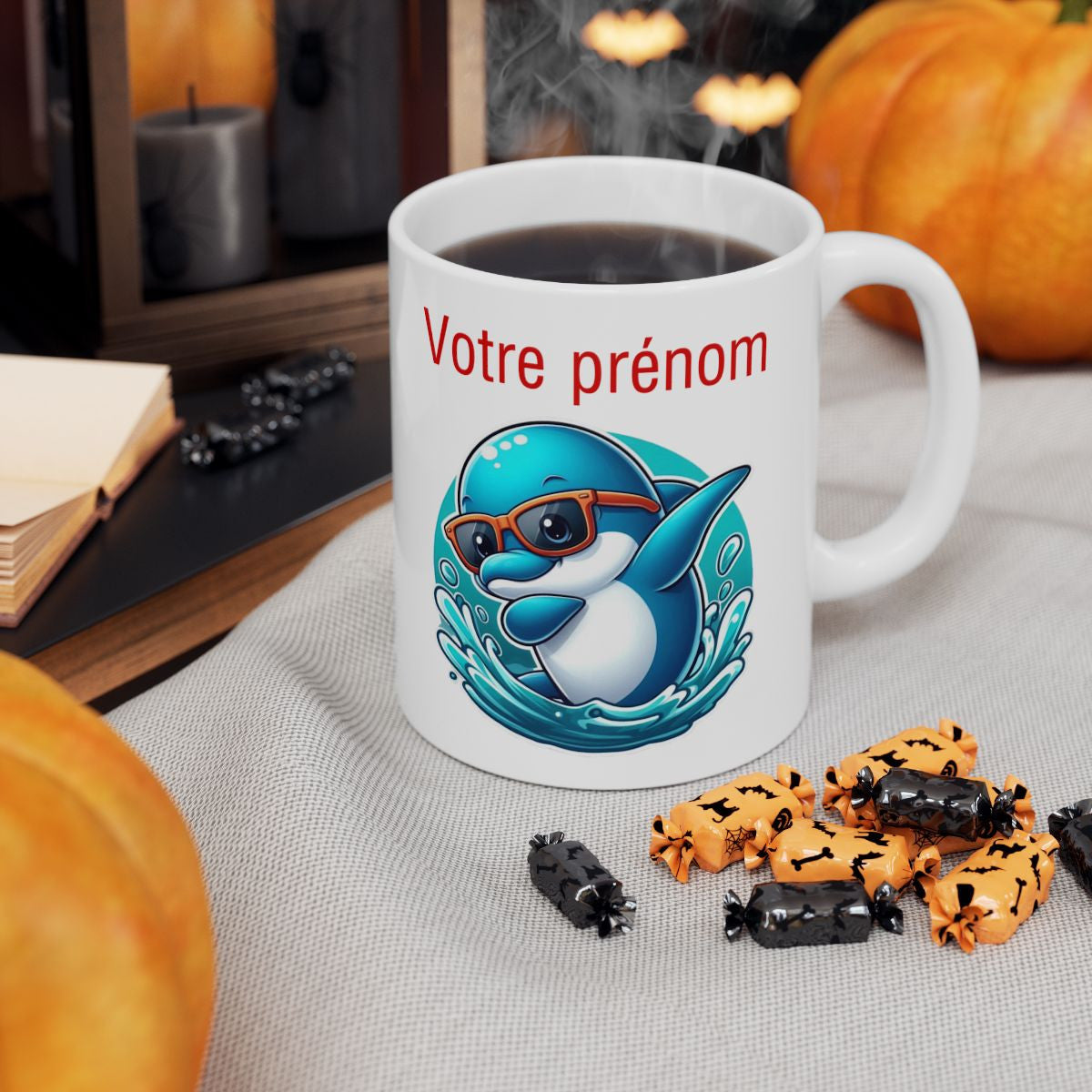 Mug Personnalisable Personnalisé Prénom Texte animal animaux Dauphin Qui Dab pour enfant et adulte