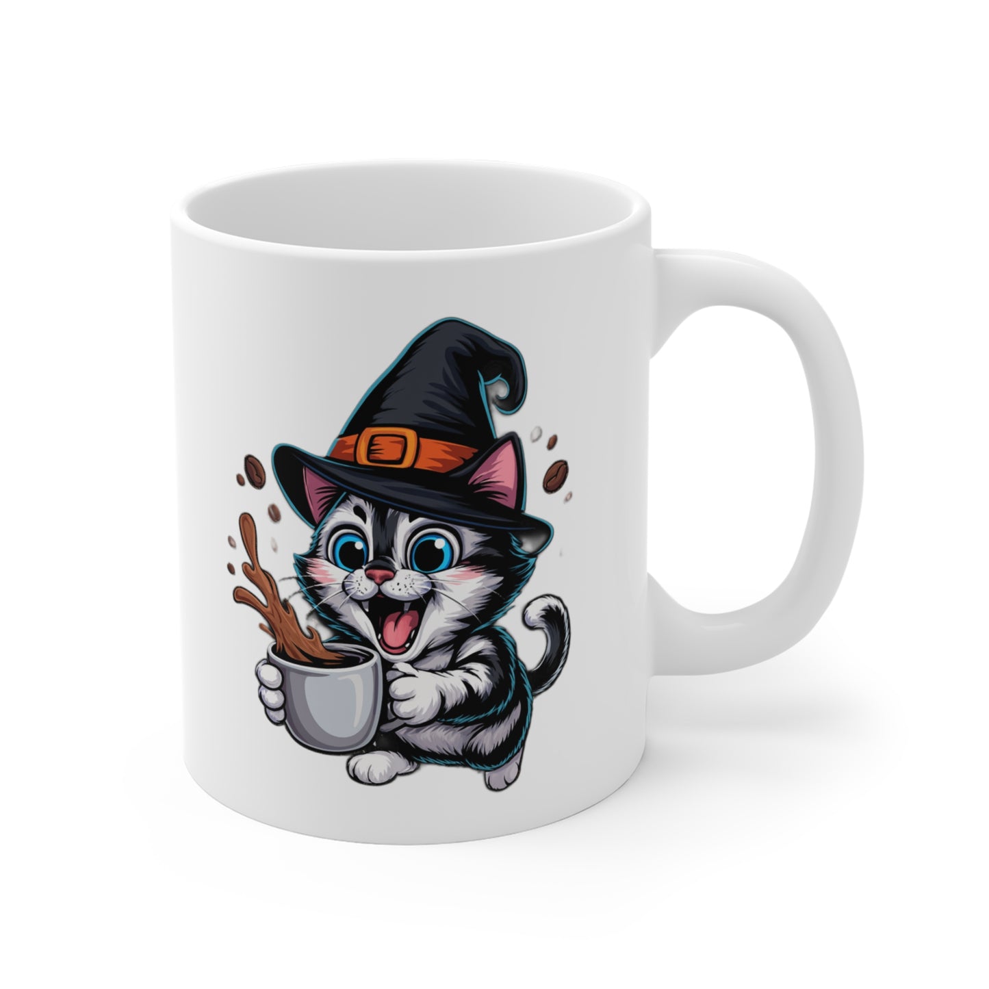 Mug Chat Sorcier Halloween 325ml – Tasse Céramique Chat Noir avec Chapeau et Café – Cadeau Original Fête d’Halloween