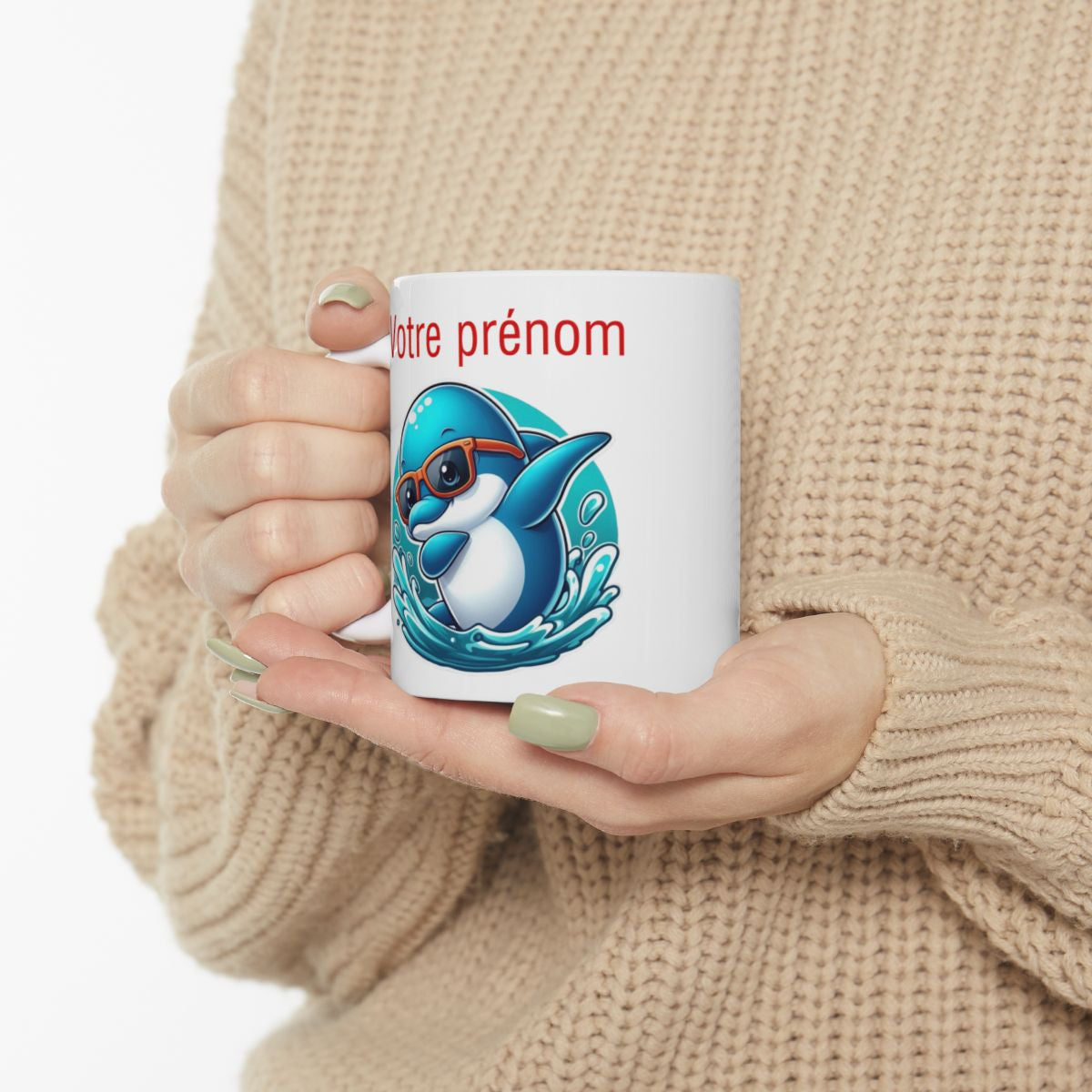 Mug Personnalisable Personnalisé Prénom Texte animal animaux Dauphin Qui Dab pour enfant et adulte