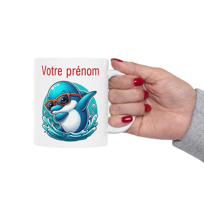 Mug Personnalisable Personnalisé Prénom Texte animal animaux Dauphin Qui Dab pour enfant et adulte