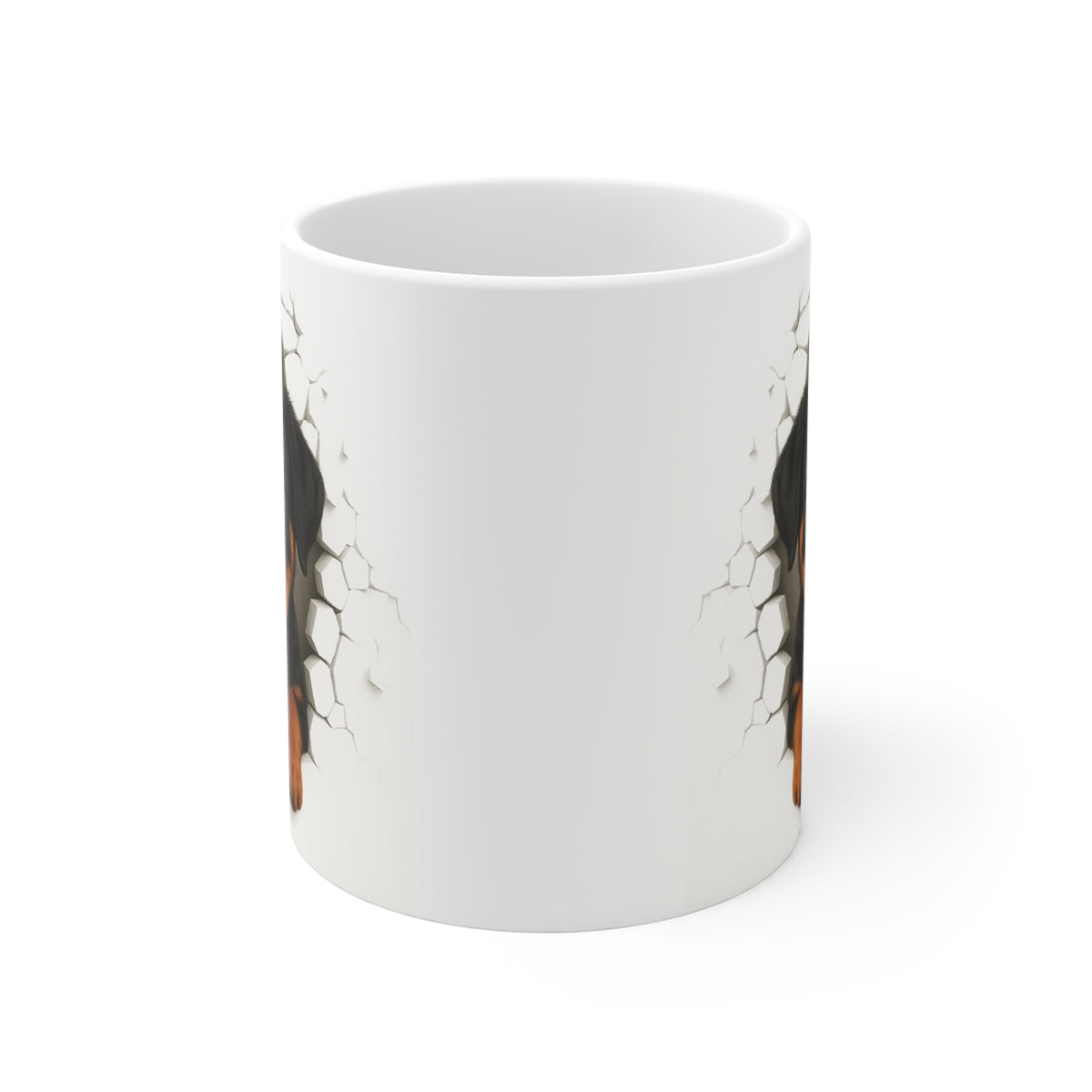 Mug Rottweiler Effet Mur Cassé – Tasse Chien 3D Trompe-l’œil – Cadeau Original Amoureux du Rottweiler