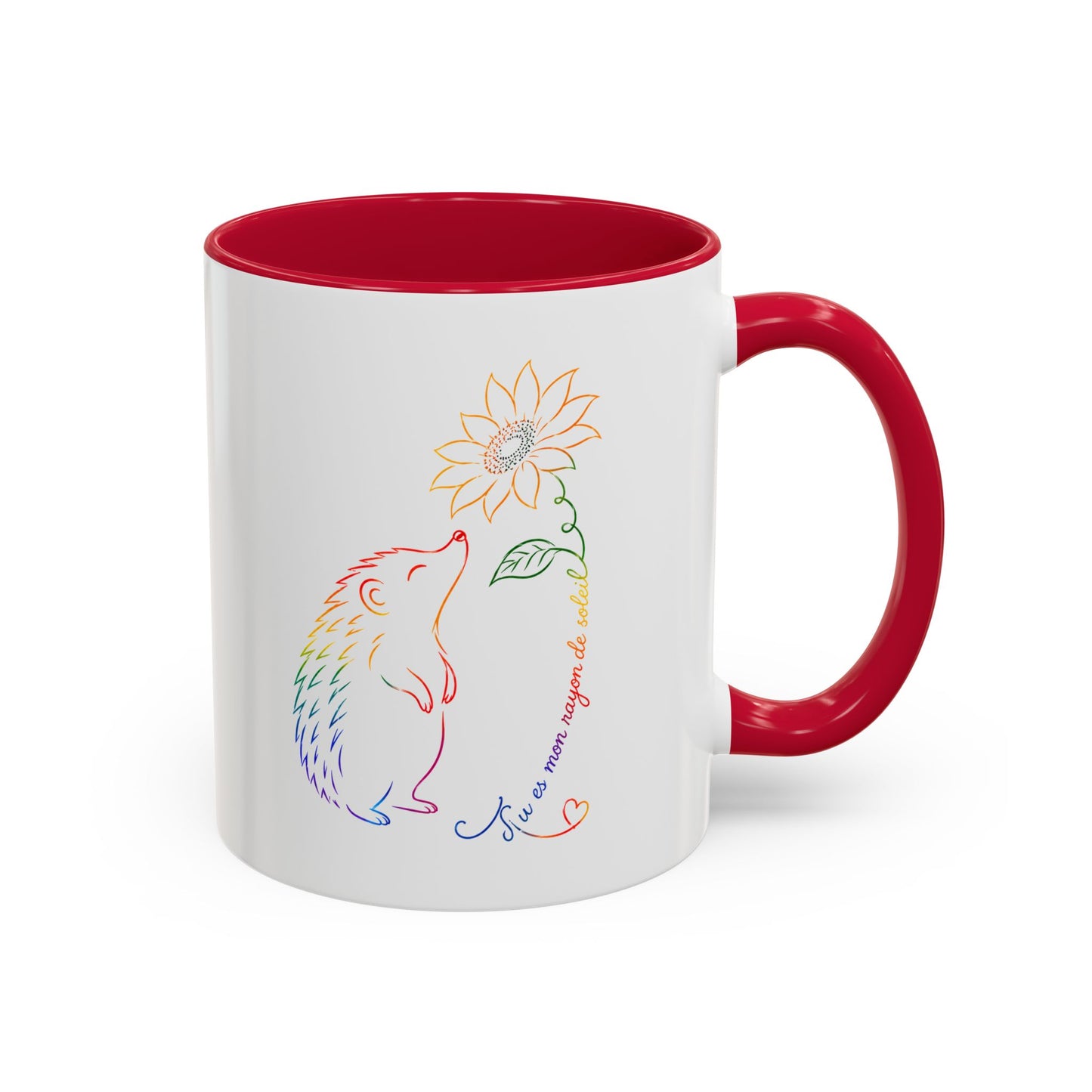 Mug Hérisson et Tournesol – Tasse Animal Colorée Nature Fleurs – Cadeau Original Amoureux des Hérissons Homme et Femme Noir Bleu Rouge