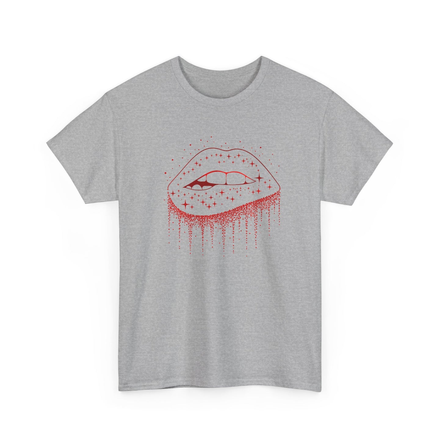 Tee Shirt Femme Lèvres Rouges Glamour Bouche Scintillante Brillante Style Féminin Élégant Original Cadeau
