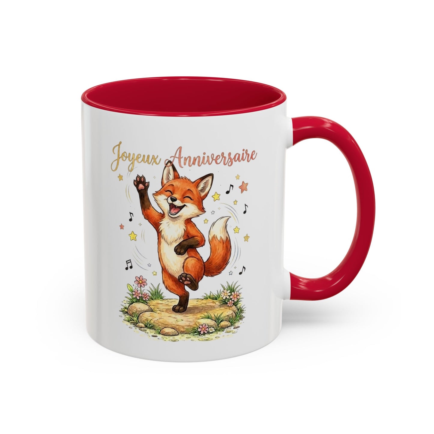 Mug Anniversaire Renard – Tasse Cadeau Anniversaire Original – Renard  Dansant – Homme et Femme , Enfant , Noir Bleu Rouge
