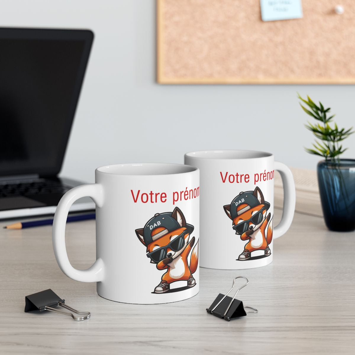 Mug Tasse Personnalisable Personnalisé Prénom Texte animal animaux Renard Qui Dab pour enfant et adulte