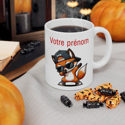 Mug Tasse Personnalisable Personnalisé Prénom Texte animal animaux Renard Qui Dab pour enfant et adulte