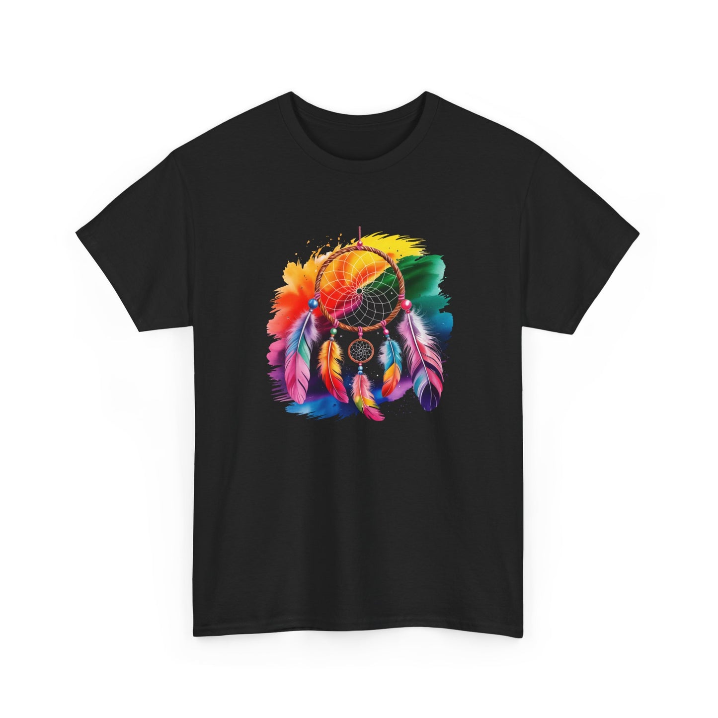 T-Shirt Attrape Rêves Bohème Coloré – Tee Shirt Dreamcatcher Spirituel avec Plumes – Cadeau Style Ethnique Noir Blanc Gris