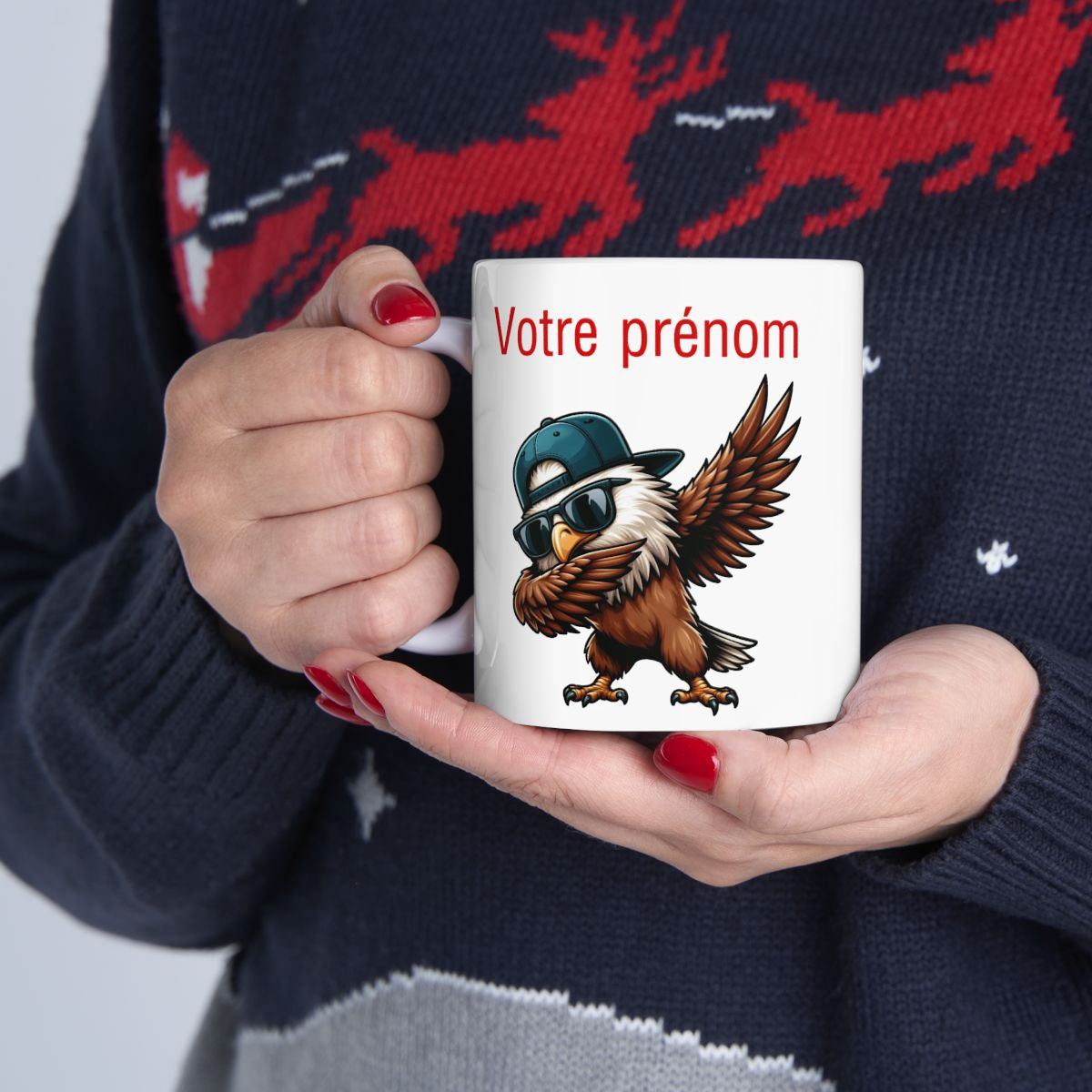Mug Tasse Personnalisable Personnalisé Prénom Texte animal animaux Aigle Qui Dab pour enfant et adulte