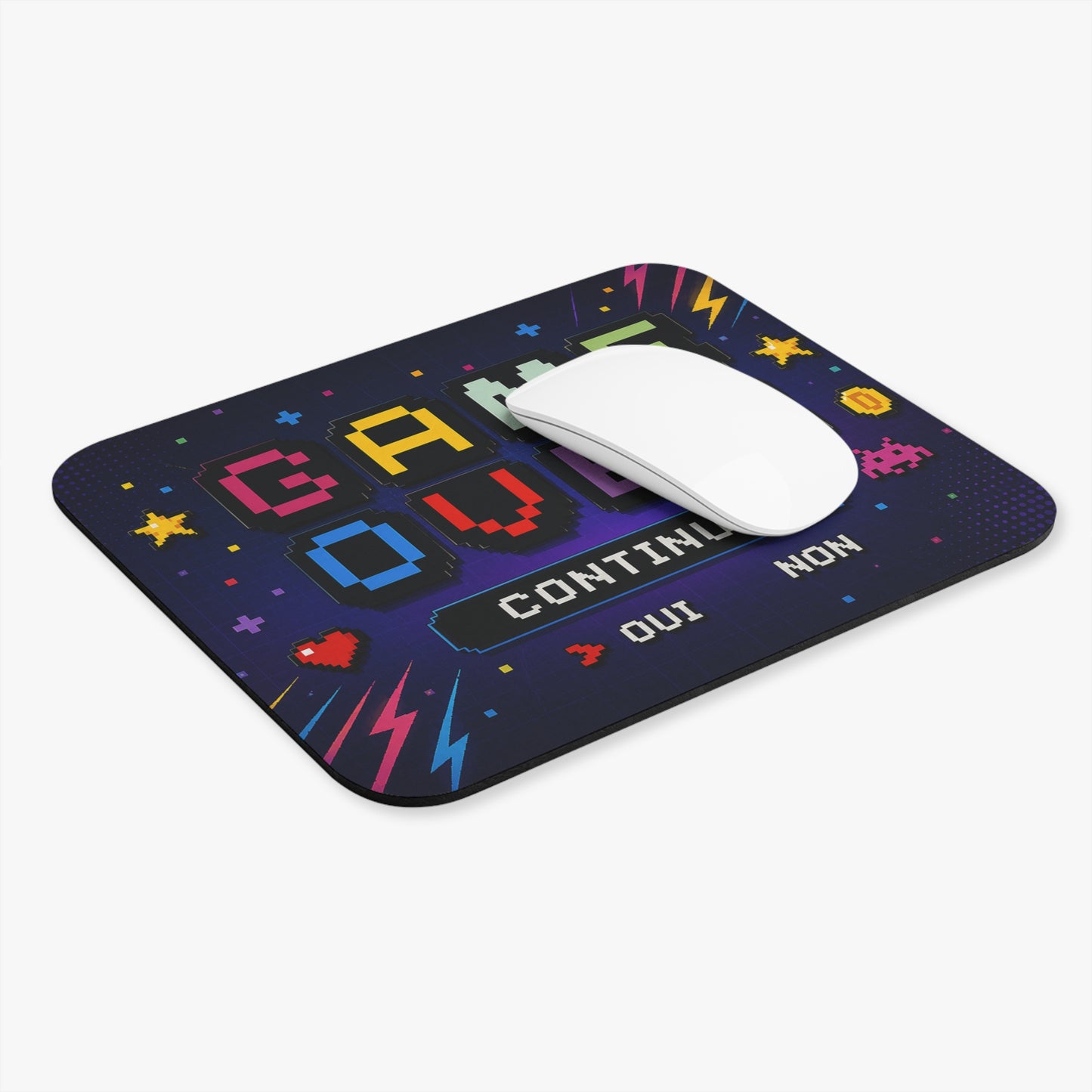 Tapis de Souris 22x18cm Game Over Continue Oui Non Pixel Art Gaming Rétro Gamer Console Arcade Bureau Cadeau Geek