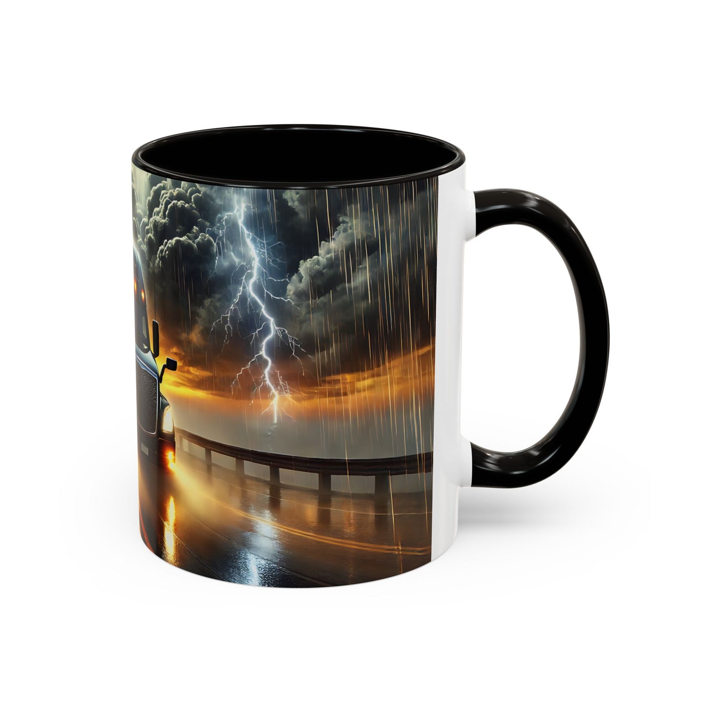 Mug Camion USA sous Orage – Tasse Semi-Remorque avec Éclairs et Route Tempête – Cadeau Chauffeur Routier 325ml