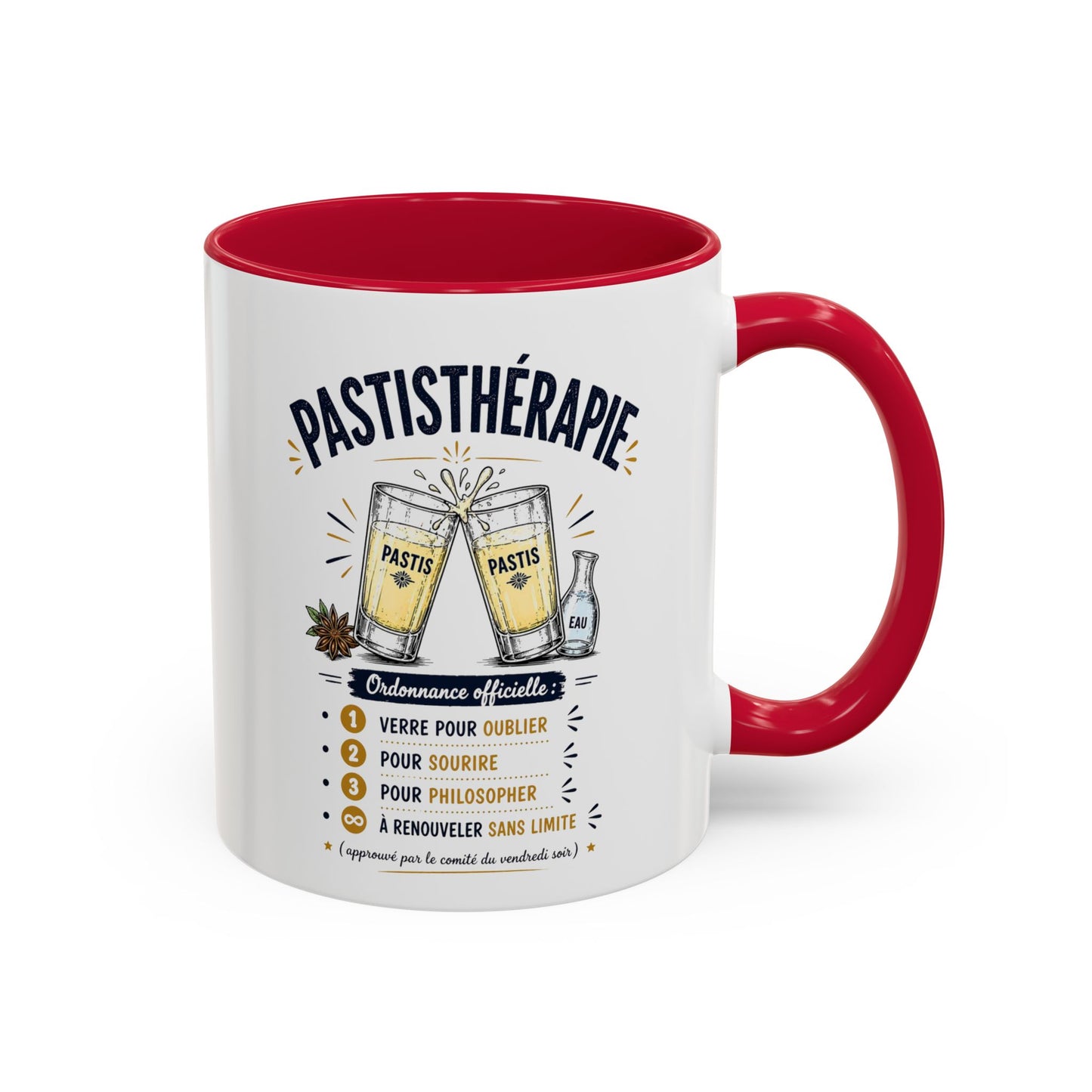 Mug Pastisthérapie Drôle – Tasse Humour Apéro Pastis – Cadeau Original Amateur de Pastis – Céramique 325ml Noir Bleu Rouge