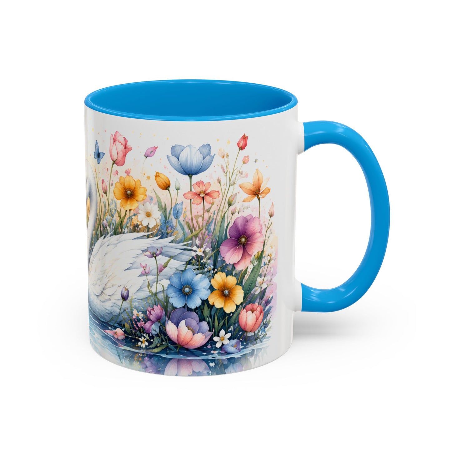 Tasse Cygnes et Fleurs – Mug Romantique Aquarelle – Cadeau Amour Homme Femme 325ml