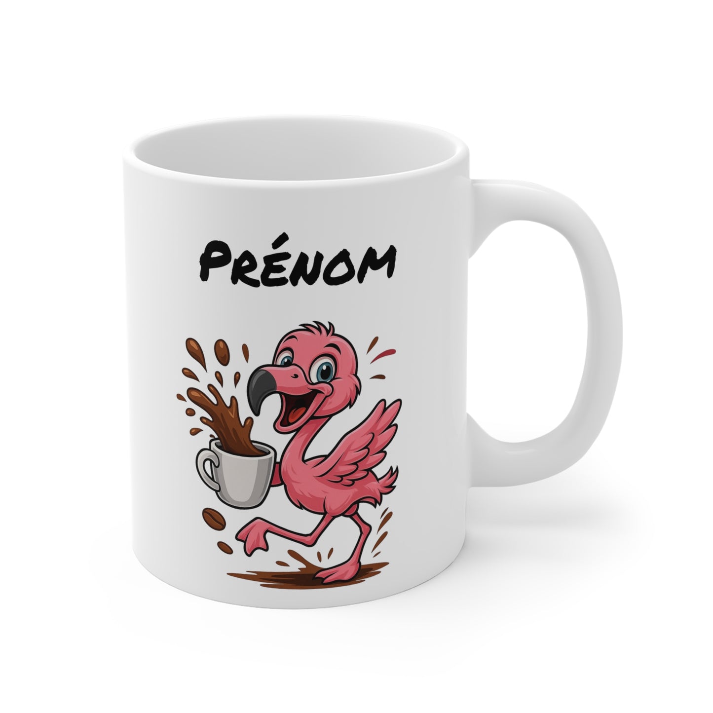 Tasse Personnalisable Flamant Rose Café – Mug Prénom Cartoon – Cadeau Original Amateur de Café 325ml