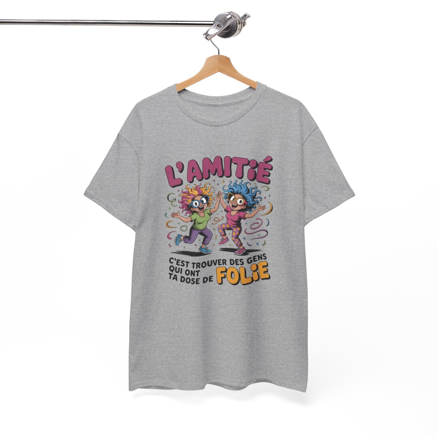 Tee Shirt Amitié Dose de Folie – Humour Amis – Cadeau meilleur ami Blanc Gris Sport