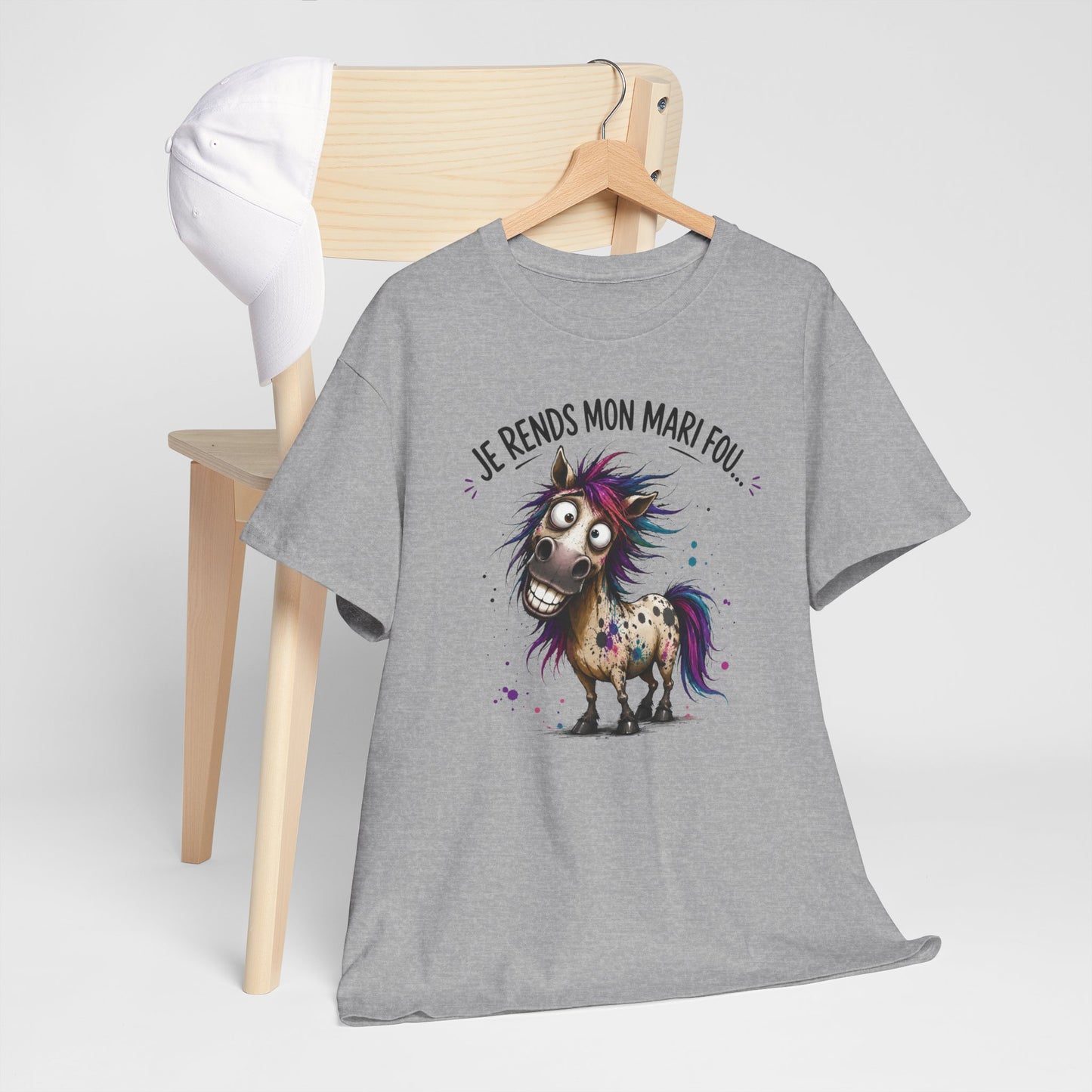 Tee-Shirt Je Rends Mon Mari Fou – Cadeau Femme Mariée Humour Couple – Cheval Drôle Délirant – Idée Cadeau Épouse