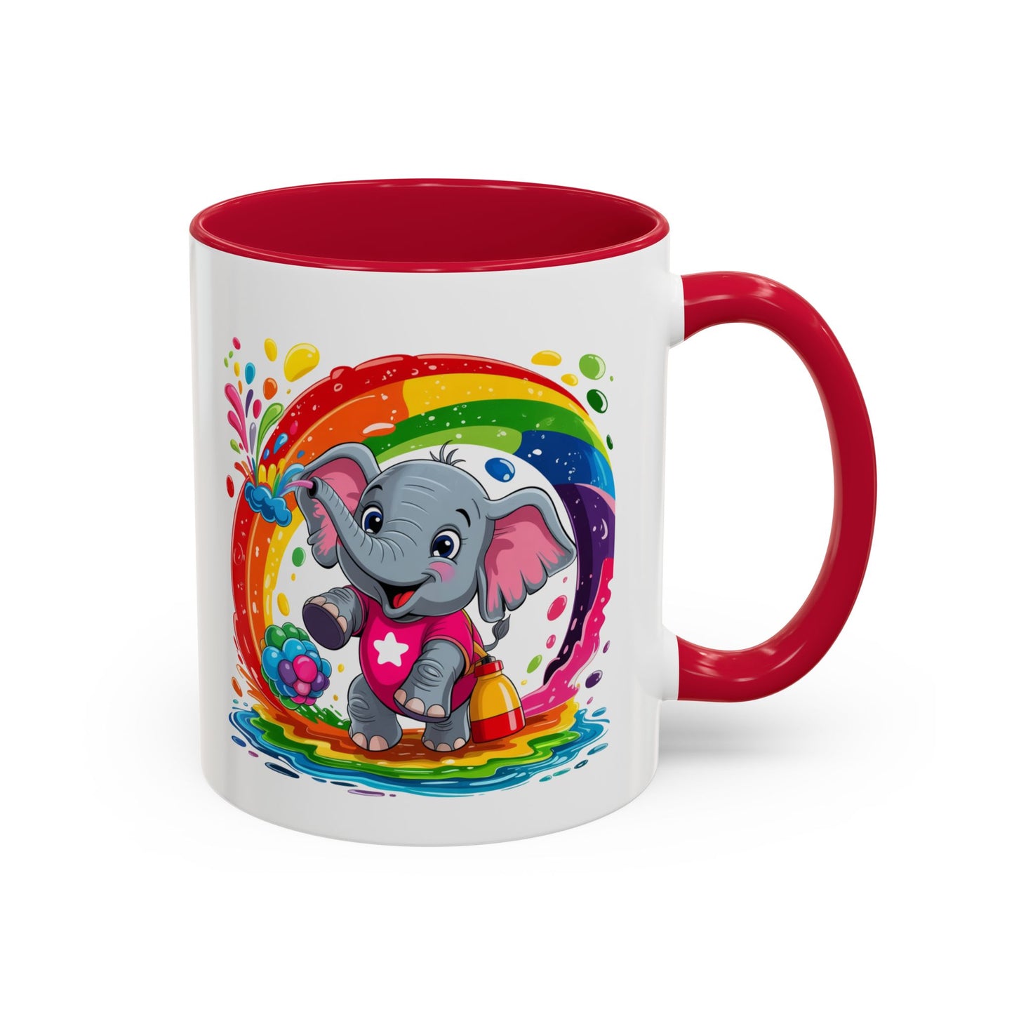 Mug Éléphant Mignon – Tasse Design Arc-en-ciel avec Éclaboussures Colorées – Cadeau Enfant 325ml