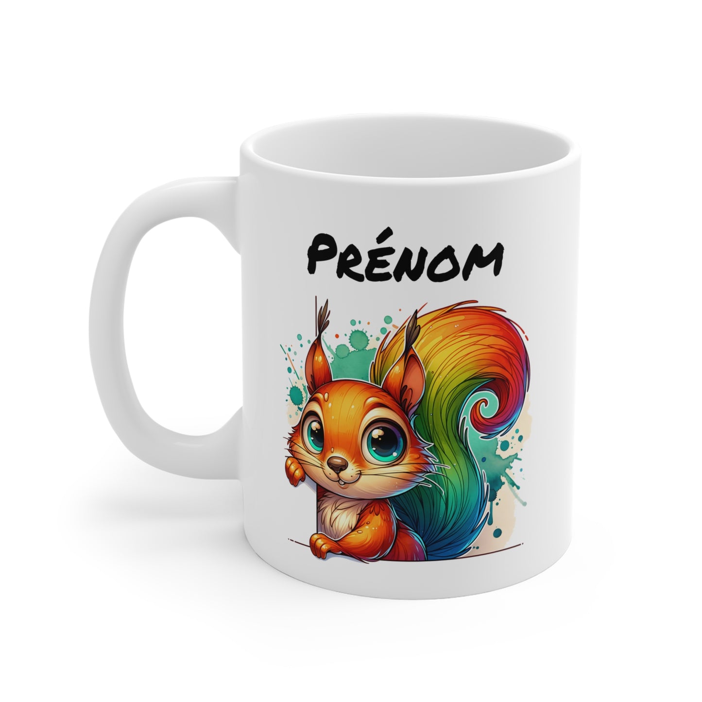 Tasse Personnalisable Écureuil Mignon – Mug Prénom Illustration Colorée – Cadeau Animal Forêt Rigolo 325ml