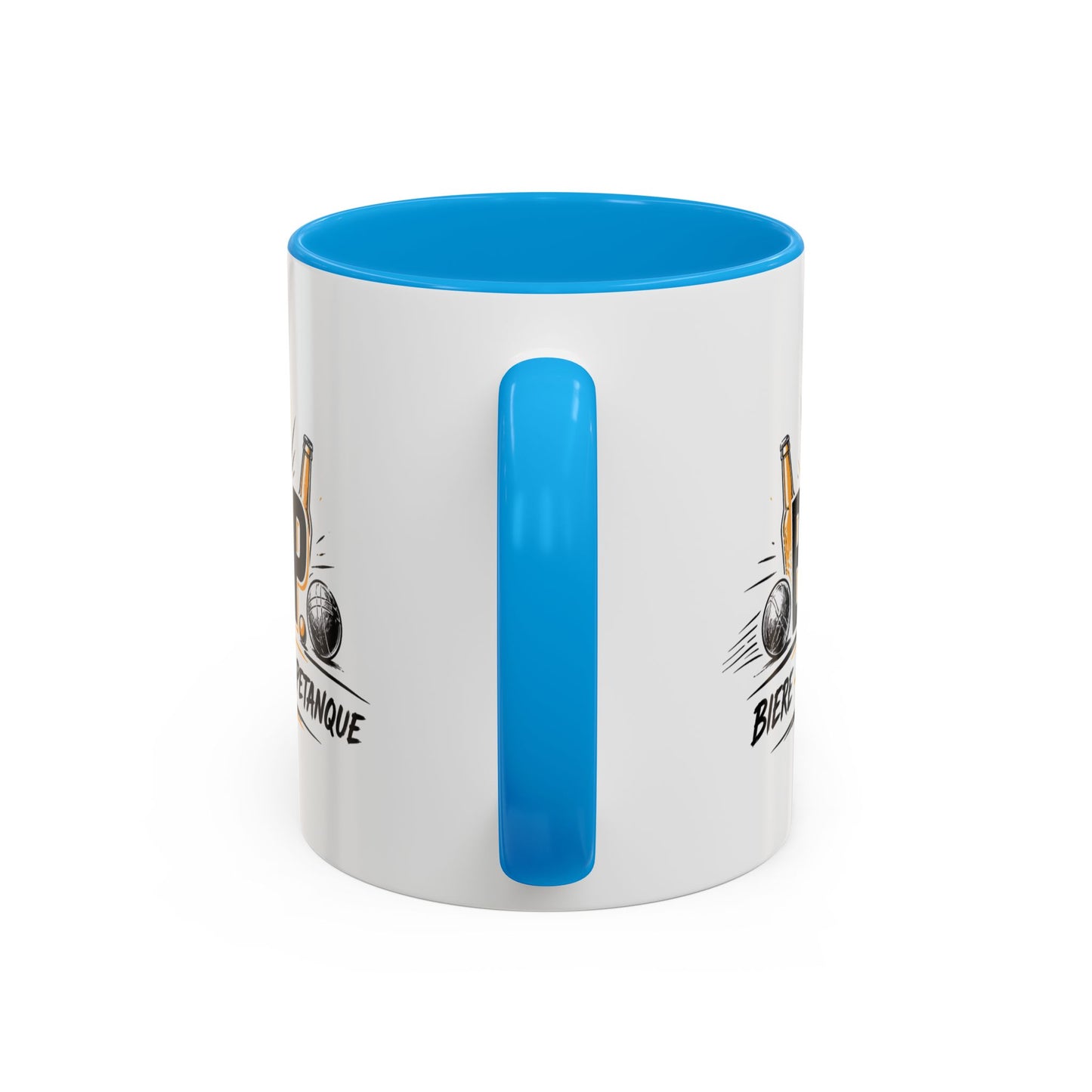 Mug B.T.P. Humoristique – Tasse Bière Tong Pétanque – Cadeau Original Apéro et Pétanque – Céramique 325ml Noir Bleu Rouge