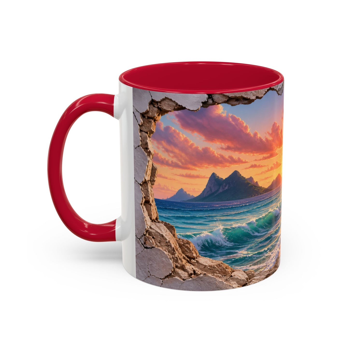 Tasse Plage Tropicale et Océan – Mug Paysage Paradis Exotique – Design Artistique Effet Mur Cassé – Céramique 325ml