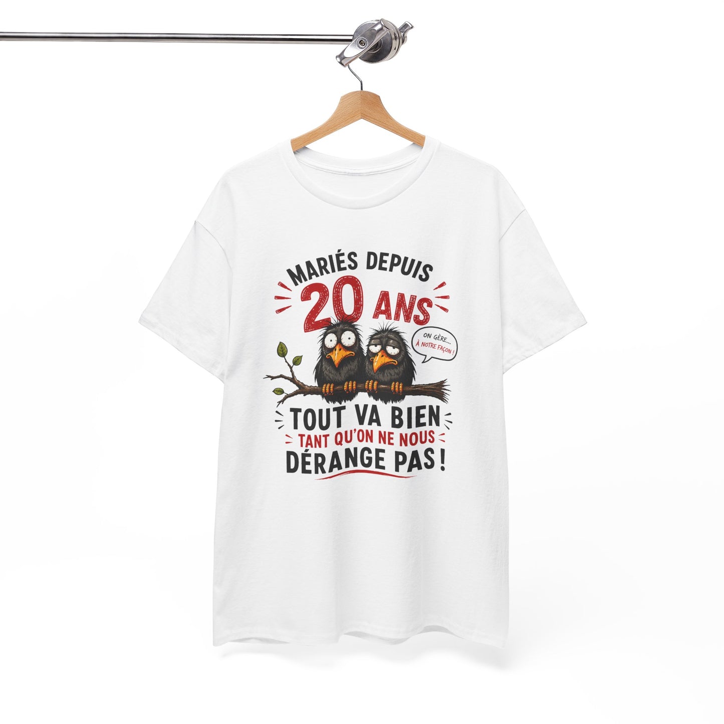 Tee-Shirt Homme Femme Mariés Depuis 20 Ans – Cadeau Anniversaire de Mariage Noces de Porcelaine – Humour Couple Original