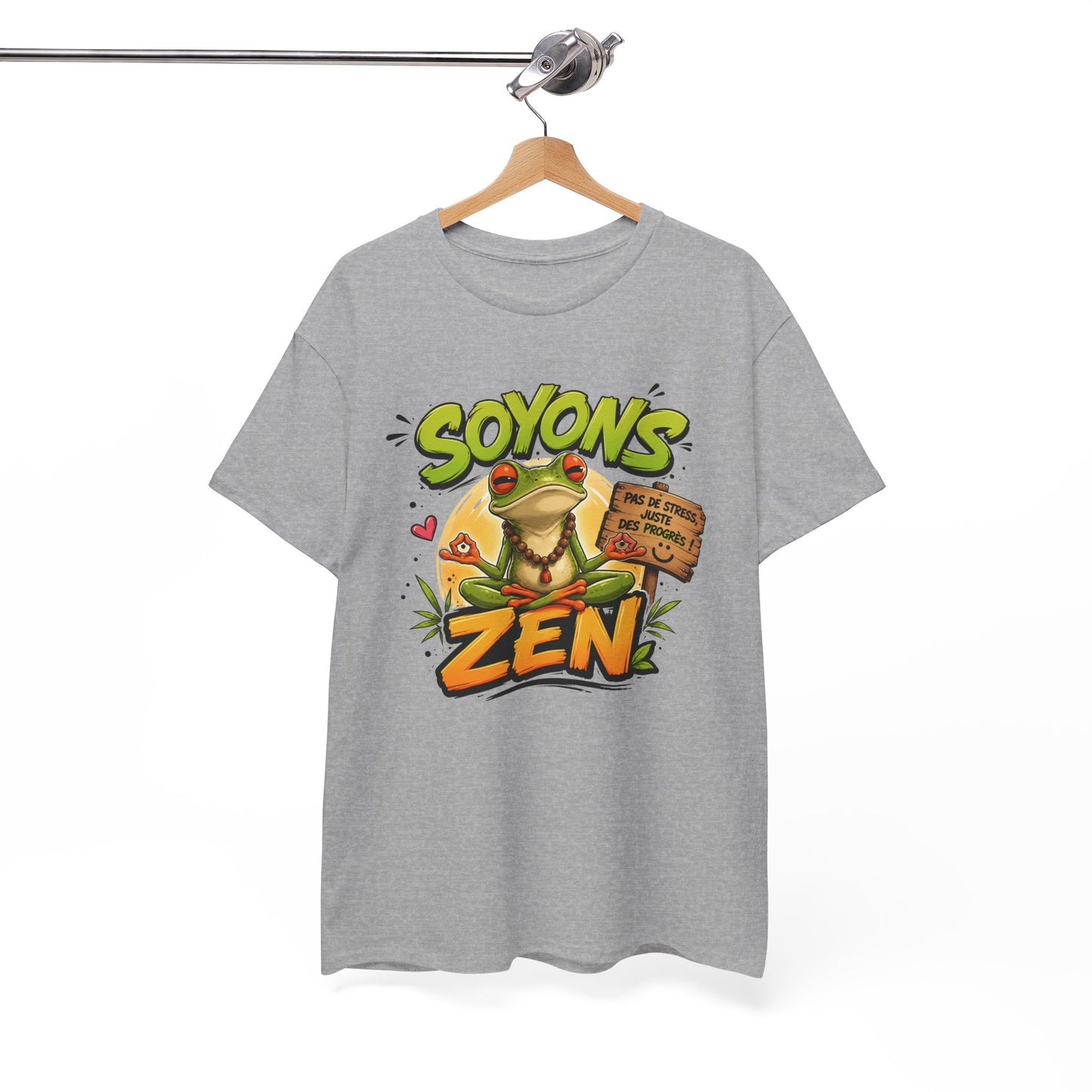 Tee-Shirt Soyons Zen Pas de Stress Juste des Progrès – Grenouille Méditation Yoga Humour – Cadeau Homme Femme Bien-Être