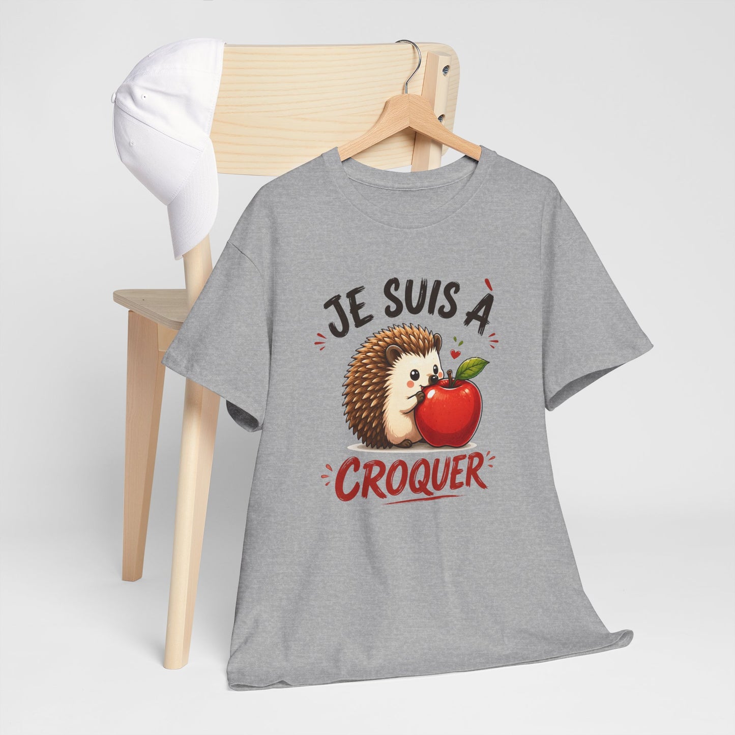 Tee Shirt Je Suis À Croquer – T-Shirt Hérisson Mignon avec Pomme – Cadeau Humour Animal Homme Femme