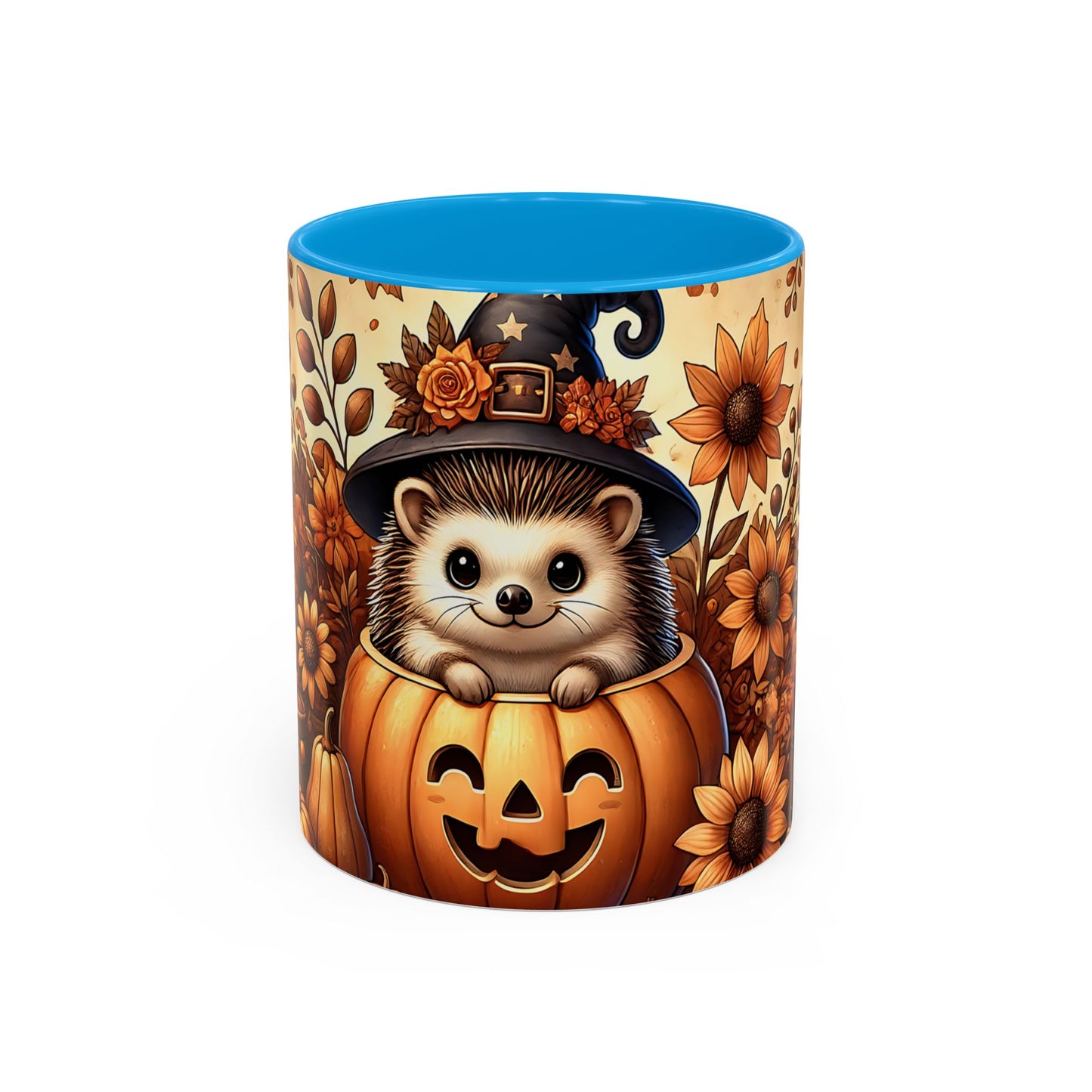 Tasse Hérisson Halloween – Mug Automnal avec Citrouille, Feuilles d’Automne et Chapeau de Sorcière – Design Mignon 325ml
