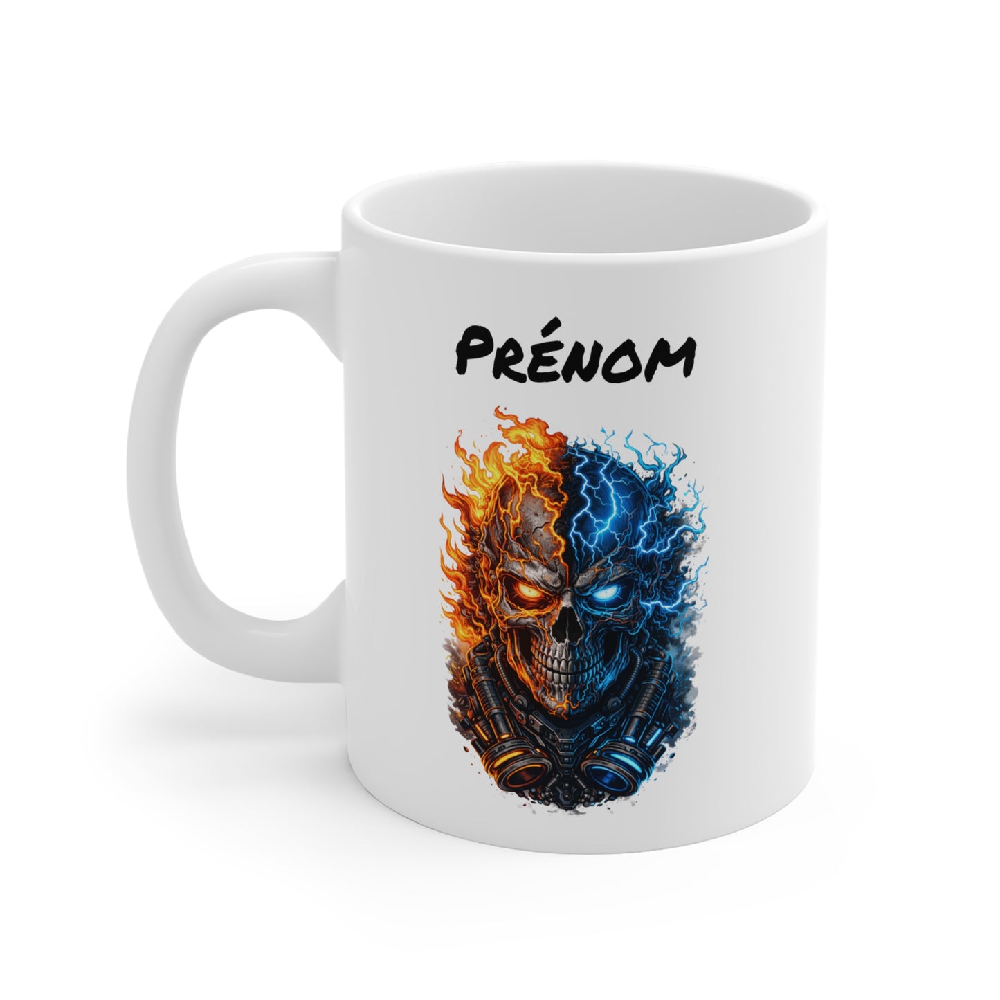 Mug Tête de Mort Personnalisé – Crâne Feu et Glace – Tasse Gamer Dark avec Prénom – Cadeau Homme Original