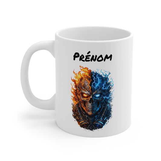 Mug Tête de Mort Personnalisé – Crâne Feu et Glace – Tasse Gamer Dark avec Prénom – Cadeau Homme Original