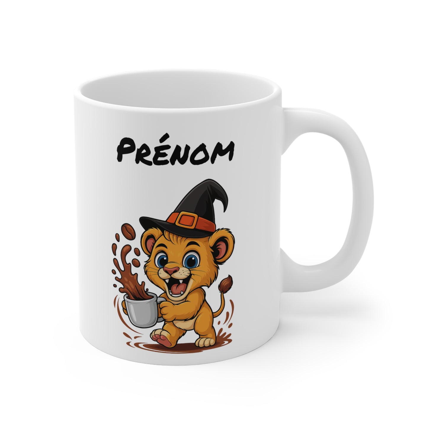 Tasse Personnalisable Lionceau Sorcière – Mug Halloween Prénom 325ml – Cadeau Fantaisie Original