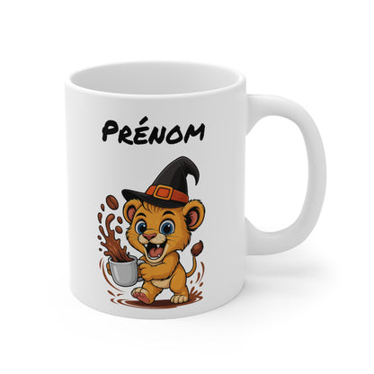 Tasse Personnalisable Lionceau Sorcière – Mug Halloween Prénom 325ml – Cadeau Fantaisie Original