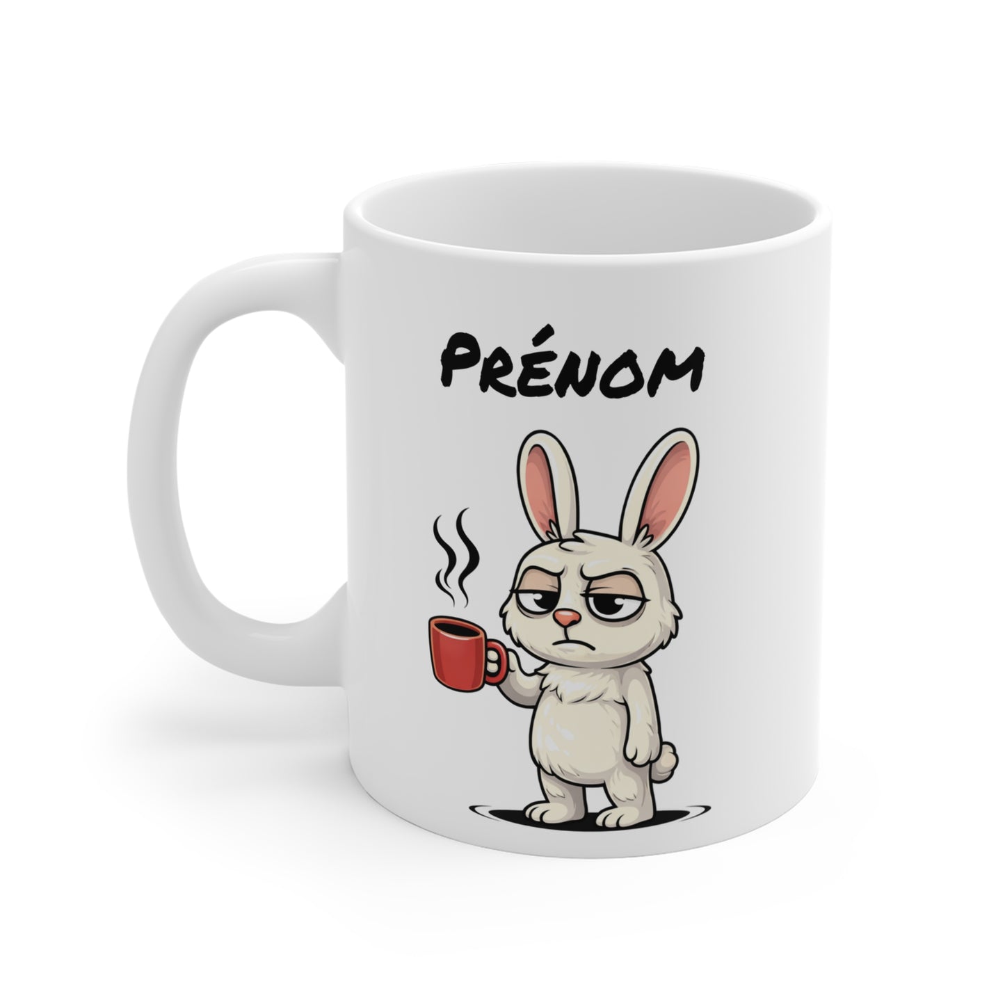 Mug Lapin Fatigué Personnalisable 325ml – Tasse Café Humoristique Animal Mignon Drôle Réveil Difficile Bureau