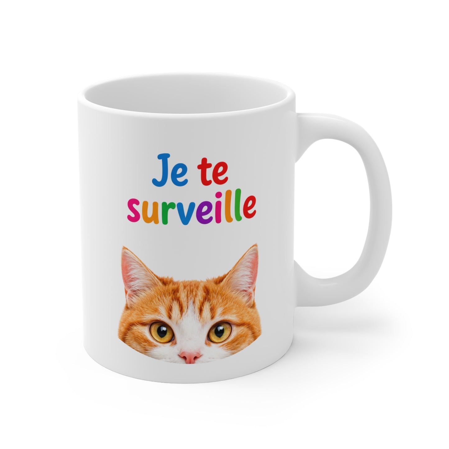 Tasse Chat Humoristique – Mug Je te Surveille – Cadeau Amoureux des Chats Drôle et Mignon 325ml