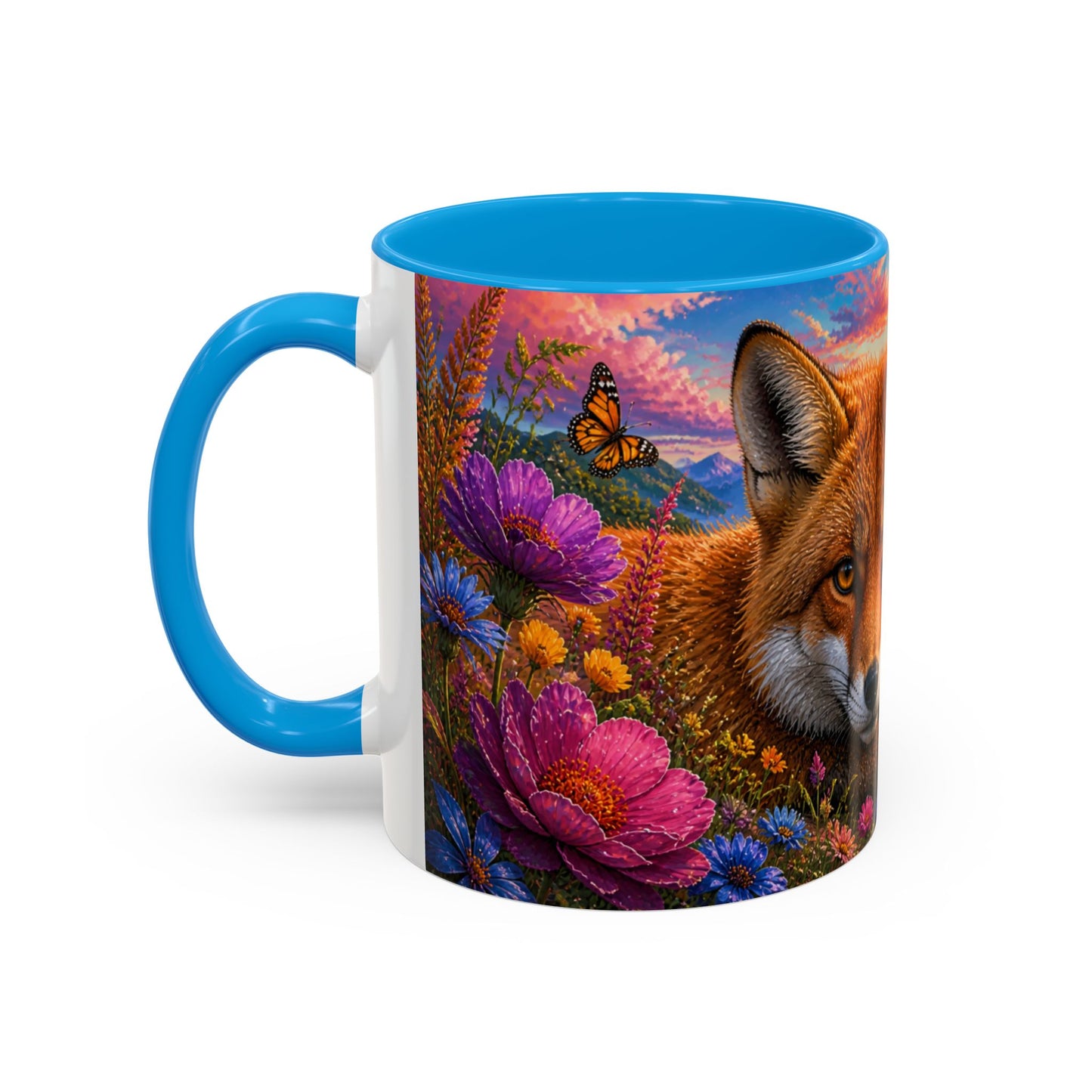 Tasse Renard et Fleurs Colorées – Mug Animal Nature et Montgolfières – Design Artistique Féérique – Céramique 325ml
