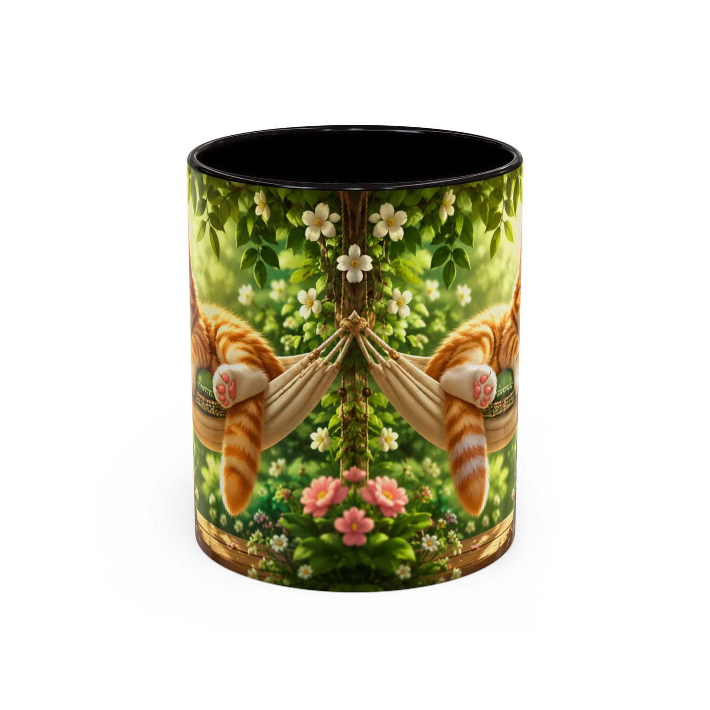 Tasse Chat Dormeur Kawaii – Mug Chaton Endormi Hamac Fleuri – Cadeau Amoureux des Chats 325ml