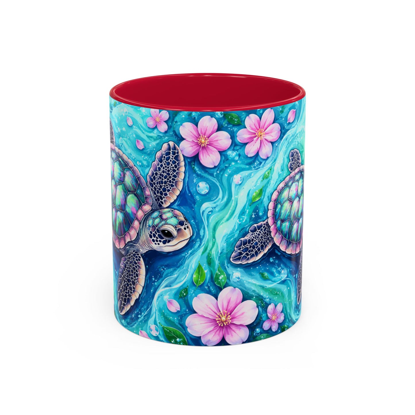 Tasse Tortue Marine Tropicale – Mug Océan et Fleurs Pastel – Cadeau Nature Mer 325ml