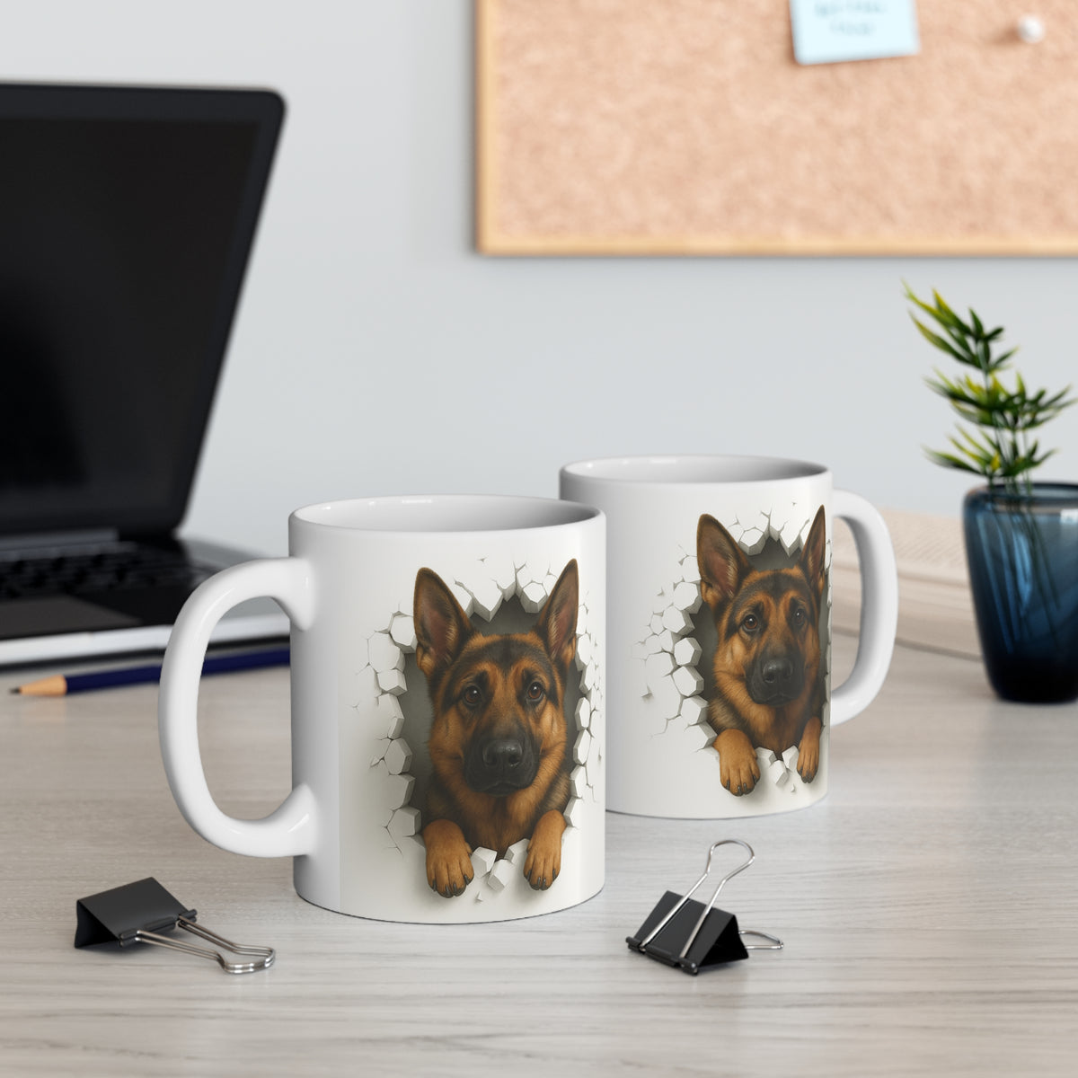 Mug Berger Allemand Effet Mur Cassé – Tasse Chien 3D Trompe-l’œil – Cadeau Original Amoureux du Berger Allemand