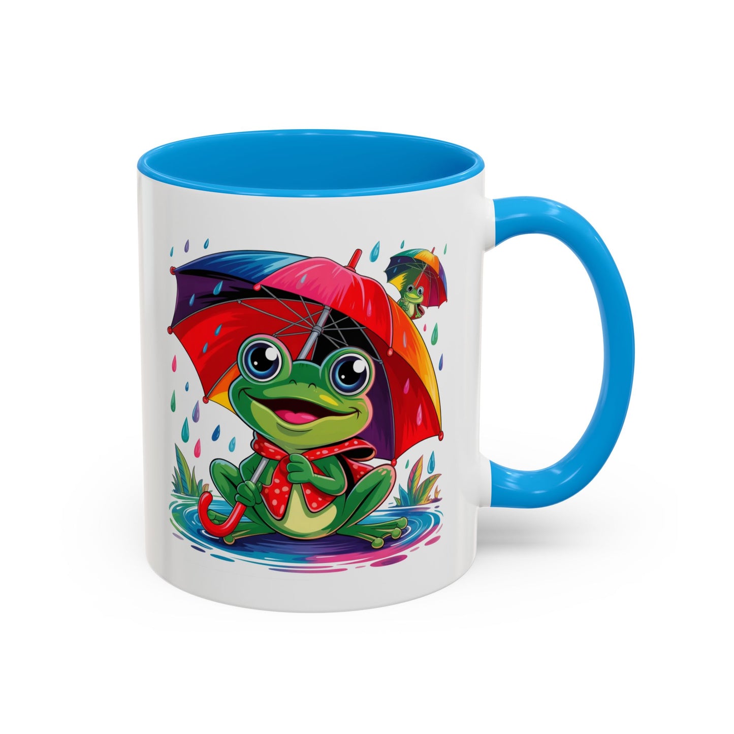 Mug Grenouille Sous la Pluie – Tasse Colorée Parapluie Arc-en-Ciel – Cadeau Fun et Mignon – Céramique 325ml