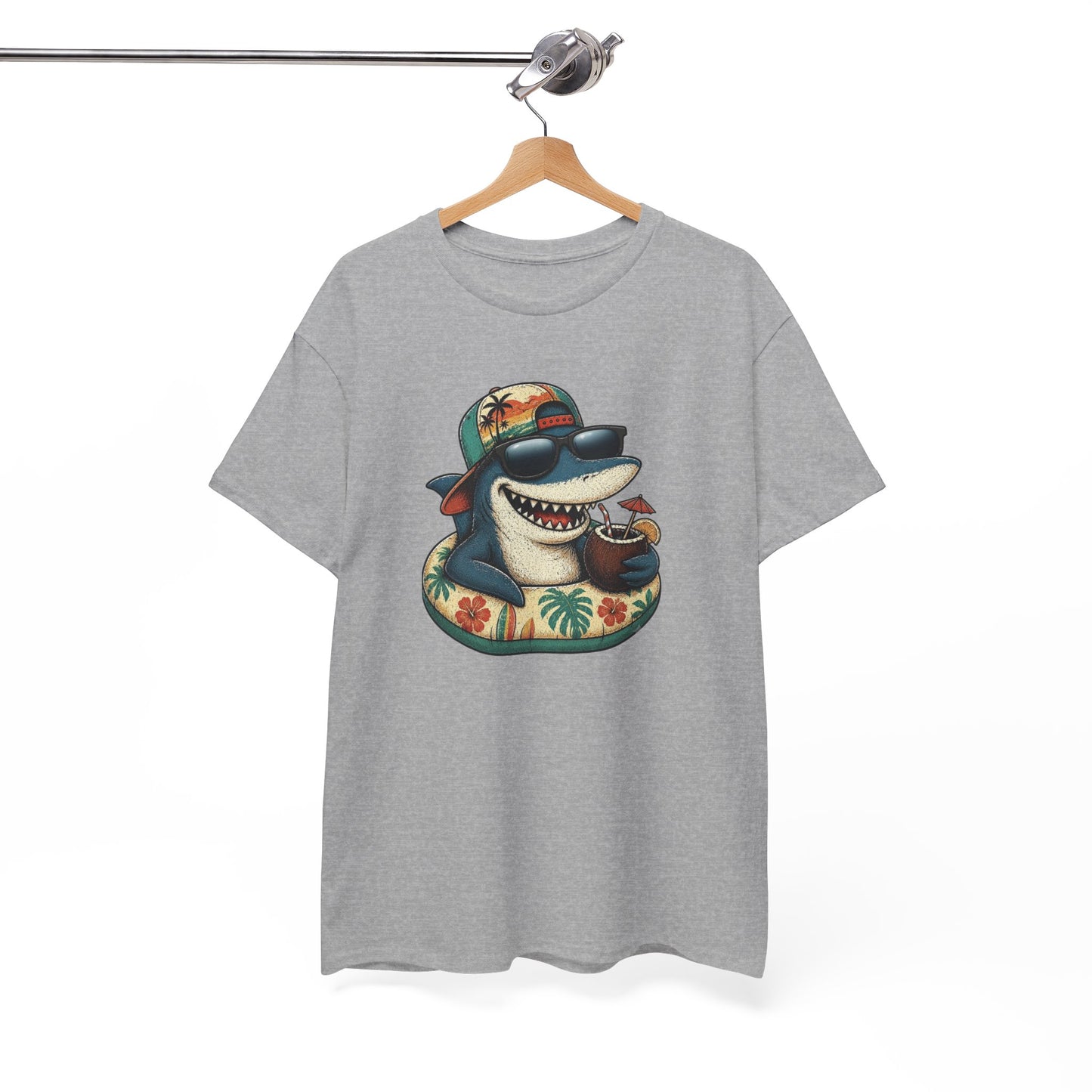 Tee-Shirt Requin Homme et Femme – Cadeau Humour Vacances Été Plage – Requin Cool Lunettes de Soleil Style Tropical Original