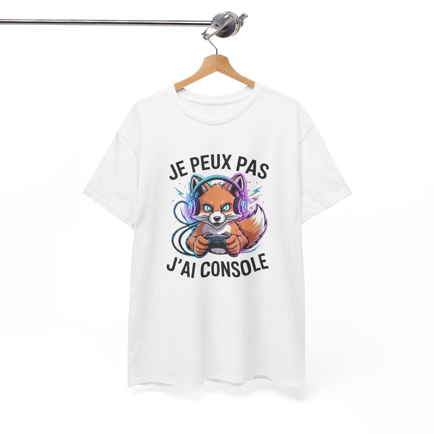 T-Shirt Gamer Homme Femme – Tee Shirt Jeu Vidéo Renard Console – Cadeau Gaming Drôle Noir Blanc Gris