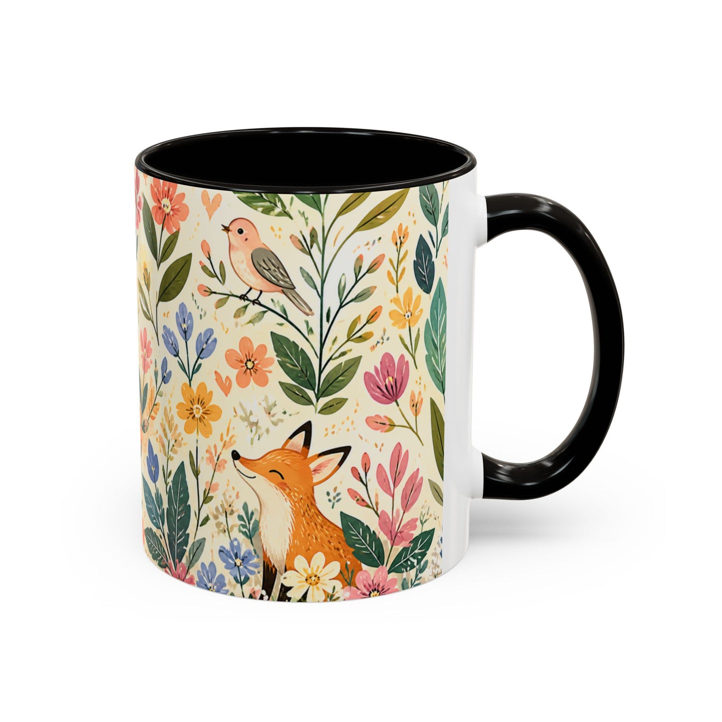 Mug Animaux Mignons Forêt Fleurie – Tasse Renard Chat Lapin Hérisson – Cadeau Nature Femme Enfant 325ml