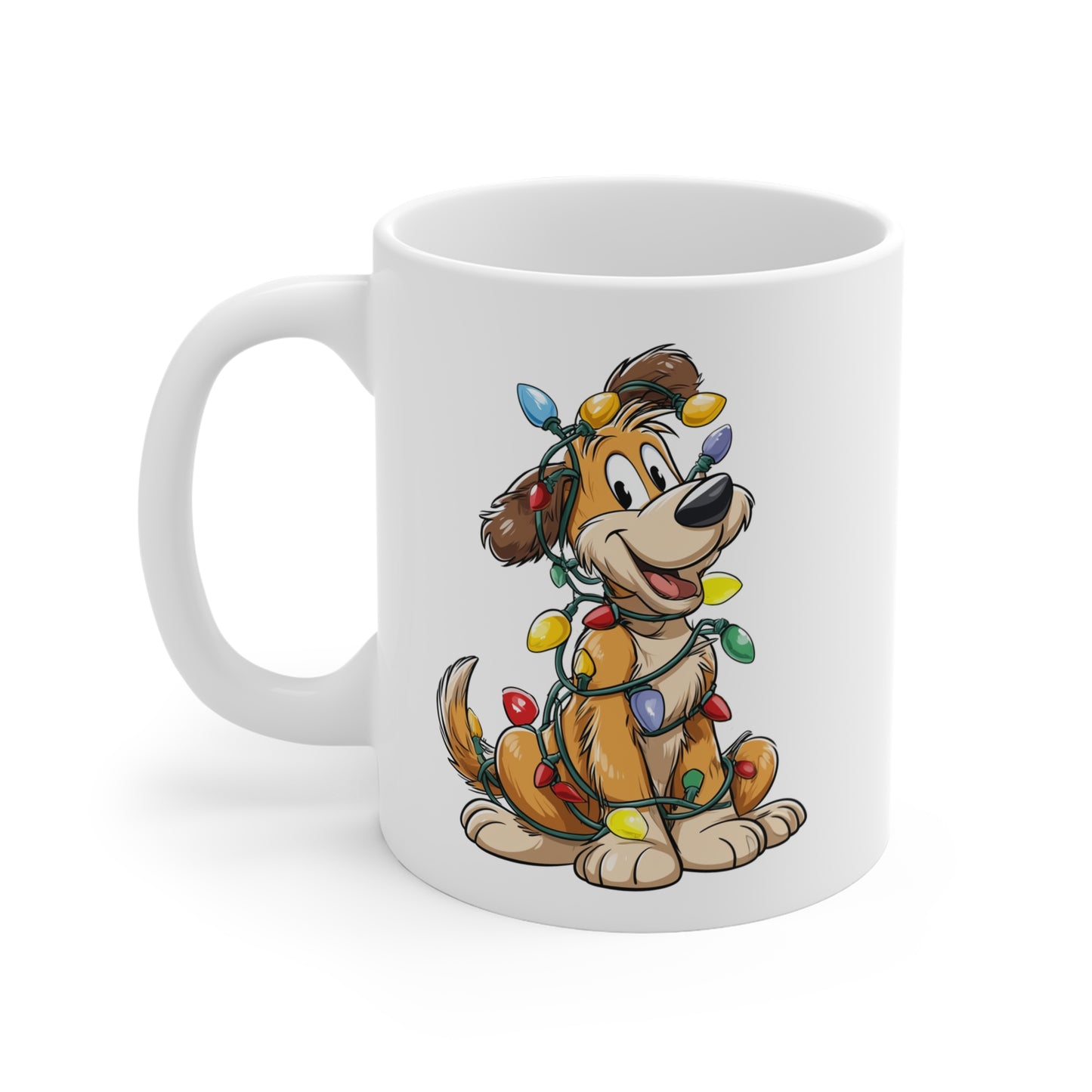 Tasse Chien de Noël Rigolo – Mug Céramique 325 ml – Guirlandes Lumineuses et Illustration Festive