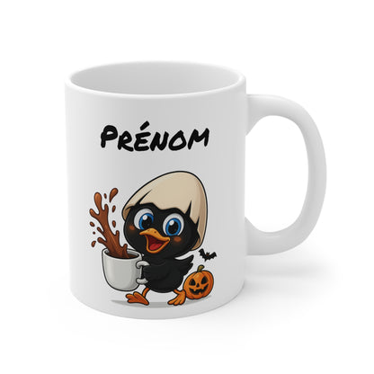 Tasse Personnalisable Calimero Poussin Halloween – Mug Prénom Citrouille Mignon 325ml – Cadeau Original Café