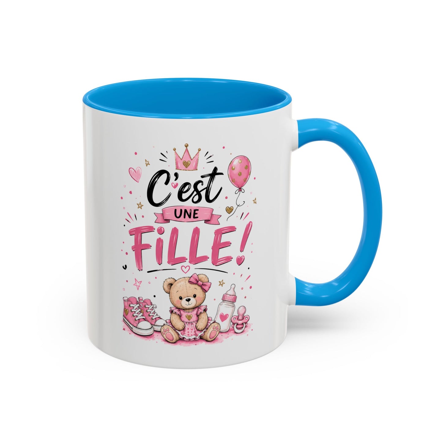 Mug C'est Une Fille – Tasse Annonce Grossesse Naissance Bébé Fille, Cadeau Futurs Parents, Baby Shower, Révélation du Sexe, Souvenir Naissance Noir Bleu Rouge