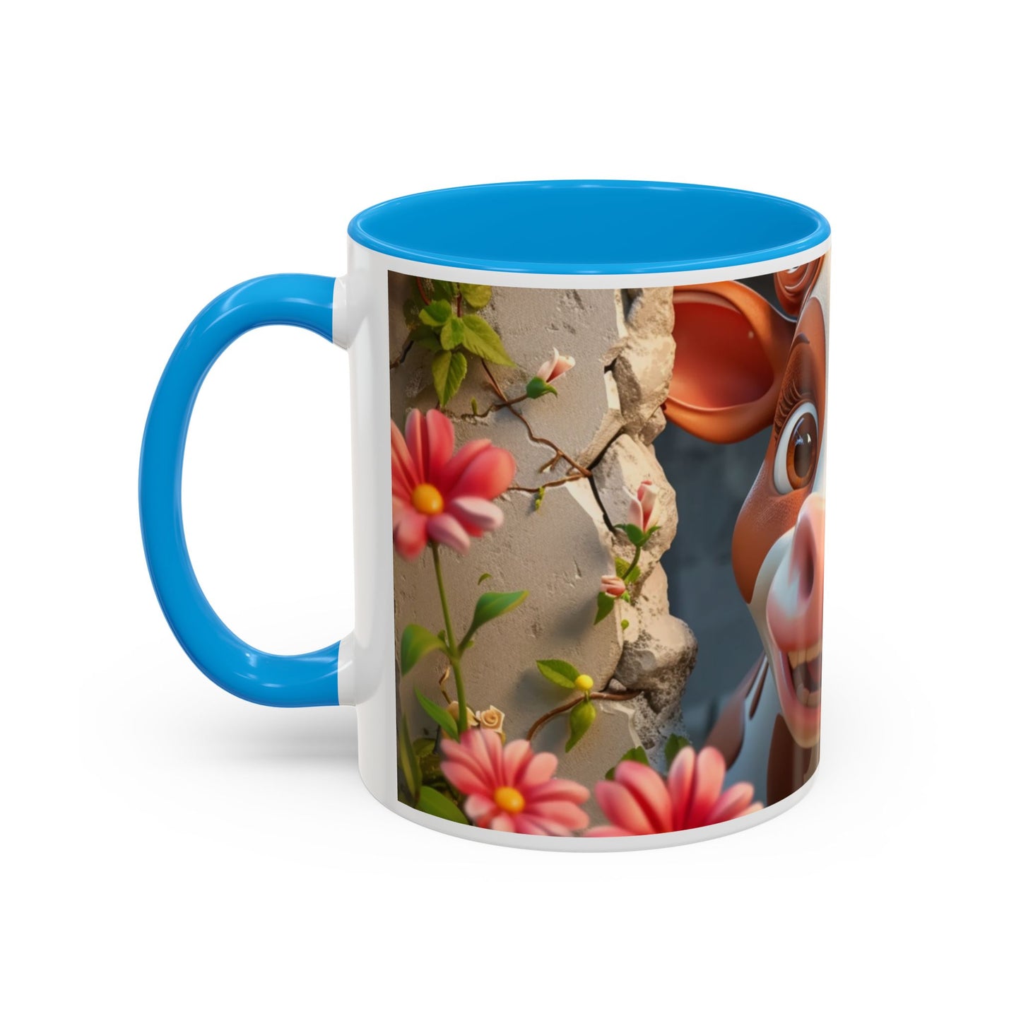 Mug Vache Kawaii – Tasse Vache Mignonne Cartoon avec Fleurs – Cadeau Animaux Ferme Cute 325ml