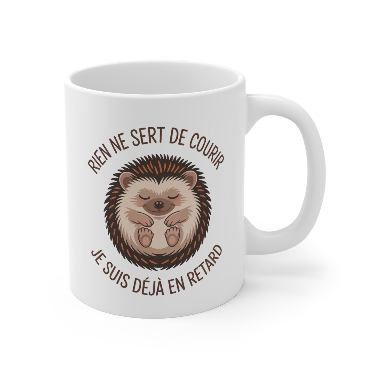 Mug Hérisson Humour – Tasse Rien ne Sert de Courir Je Suis Déjà en Retard – Cadeau Drôle et Mignon 325ml